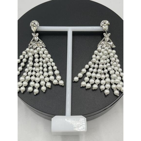 Jenny Packham Designer Wedding Dare To Shine Crystal White Pearl Dangle Earring - Picture 5 of 12